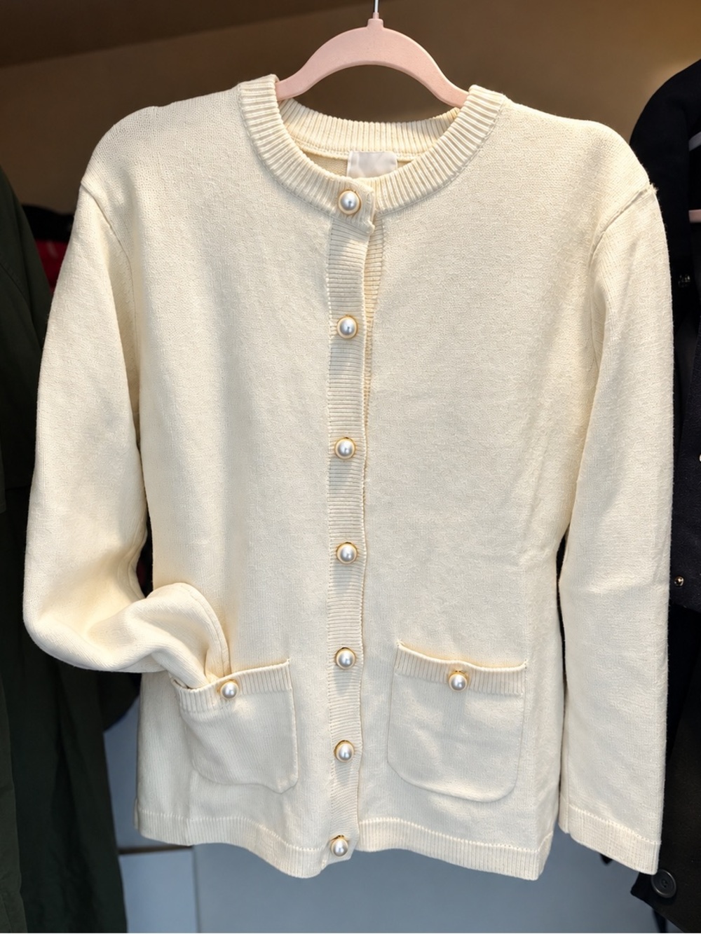 H&M Cream Pearl-Button Crewneck Cardigan
